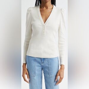 Veronica Beard Dekalb Long Sleeve Henley in Ecru